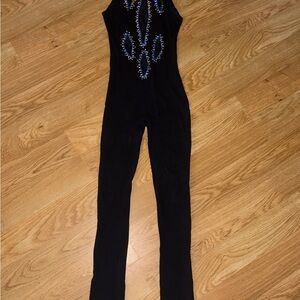 Elegant Black Jumpsuit with Blue Accents